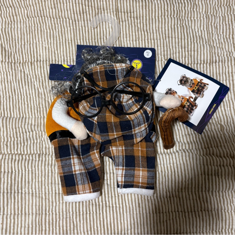 Plaid Grandpa Pet Costume with Glasses and Cane